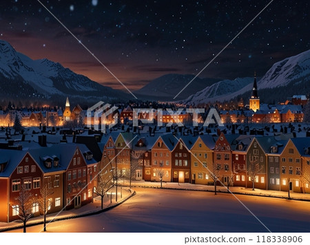 冬天的夜空與城市景觀 118338906