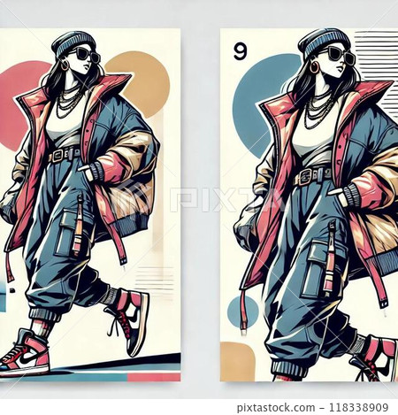 時尚女性時尚服飾協調服飾街頭插畫 時尚女性時尚服飾協調服飾街頭插畫 118338909