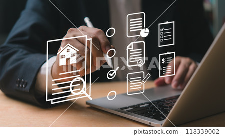 Hand signing real estate documents on laptop. Symbolizes property management and investment processes. Ideal for real estate transactions, mortgage planning, and business agreements. Hand signing real estate documents on laptop. Symbolizes property management and investment processes. Ideal for real estate transactions, mortgage planning, and business agreements. 118339002