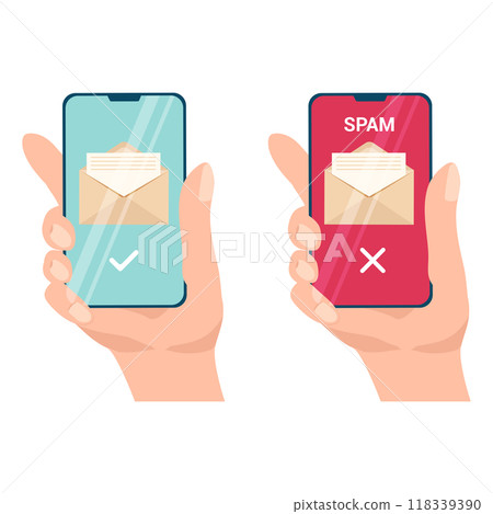 Secure message and spam mailing. Spam notification on smartphone screen. 118339390