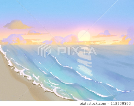 日出時的天空和大海的插圖 日出時的天空和大海的插圖 118339593
