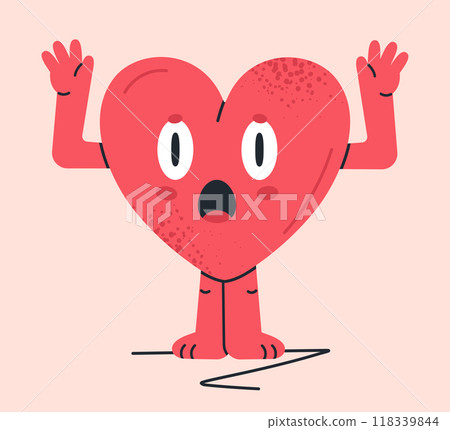 Comic heart shaped mascot. Cute heart character, heart shape with funny emotions flat vector illustration. Heart mascot with funny muzzle 118339844