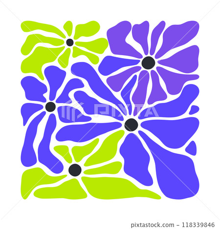 Flower design silhouette. Abstract square florets shape, blooming modern botanical symbol flat vector illustration. Contemporary square shape poster 118339846