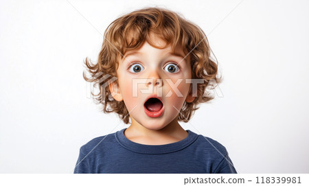 Child with a surprised expression, white background 118339981