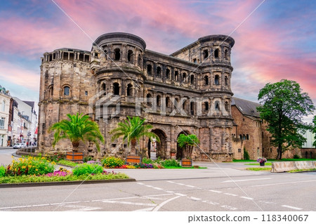 Stunning Sunset Behind the Historic Porta Nigra in Trier, Germany, Showcasing Timeless Architecture Stunning Sunset Behind the Historic Porta Nigra in Trier, Germany, Showcasing Timeless Architecture 118340067