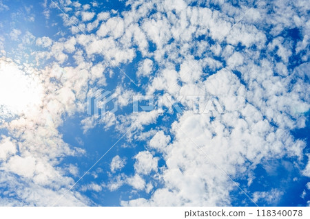 A Stunning Blue Sky Filled with Fluffy White Clouds Perfect for Outdoor Relaxation and Enjoyment 118340078