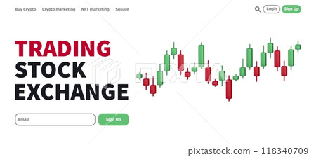 Candlestick chart. Online trading platform courses promo landing page with 3d green and red japanese candlestick chart. Stock market trading banner. Vector web design template Candlestick chart. Online trading platform courses promo landing page with 3d green and red japanese candlestick chart. Stock market trading banner. Vector web design template 118340709