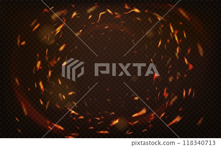 Fire sparks. Abstract fire circle light effect with sparks on black background, burning ring swirl motion frame, hole of inferno vector illustration Fire sparks. Abstract fire circle light effect with sparks on black background, burning ring swirl motion frame, hole of inferno vector illustration 118340713