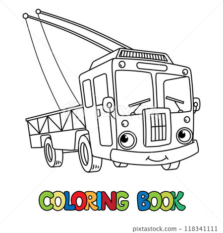 Funny freight Trolleybus with eyes. Coloring book Funny freight Trolleybus with eyes. Coloring book 118341111