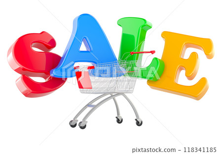 Sale concept with shopping cart, 3D rendering Sale concept with shopping cart, 3D rendering 118341185