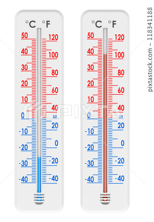 Weather Thermometers. Set of thermometers with cold, and hot temperatures. 3D rendering 118341188