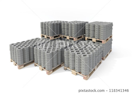 Pallets with blocks of concrete grass pavers - 3d 118341346