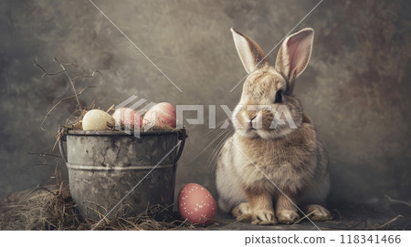 Easter Bunny with Painted Eggs 118341466
