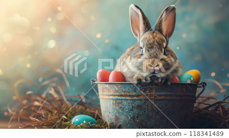 Easter Bunny with Colorful Eggs 118341489