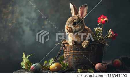 Easter Bunny with Decorative Eggs 118341490