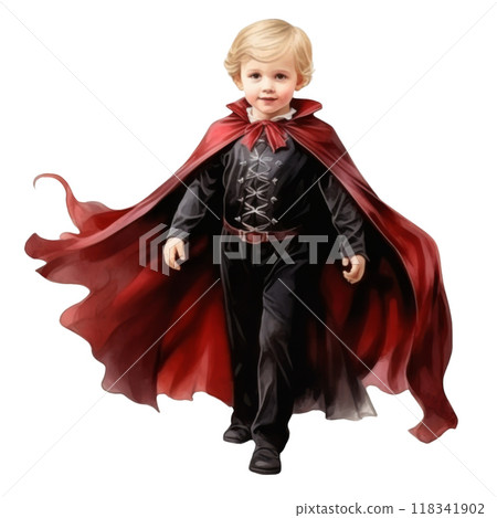 A Young Boy Dressed as a  Medieval Nobleman with a Red Cape 118341902