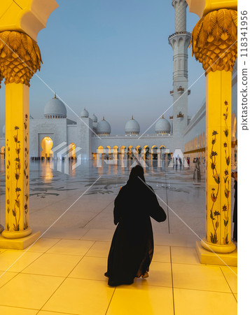 Silhouette of a woman with arabic architecture in the background 118341956