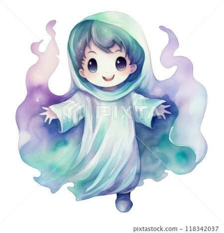 Watercolor Illustration of a Smiling Child in a Hooded Garment Watercolor Illustration of a Smiling Child in a Hooded Garment 118342037