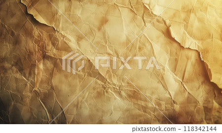 Crumpled, Aged, and Torn Paper with Uneven Lighting 118342144
