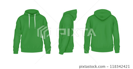 Green cotton hoodies with logo mockup illustration set 118342421
