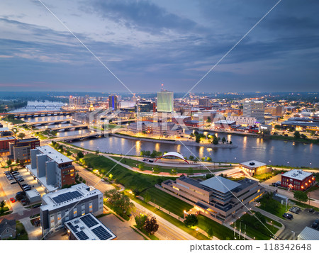 Cedar Rapids, Iowa, USA cityscape on the Cedar River Cedar Rapids, Iowa, USA cityscape on the Cedar River 118342648