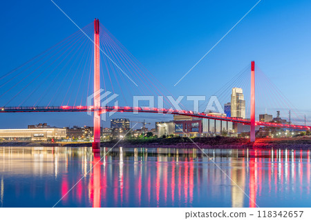 Omaha, Nebraska, USA Skyline on the Missouri River 118342657