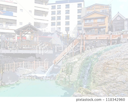 Yubatake at Kusatsu Onsen. Illustrated photo. 118342960