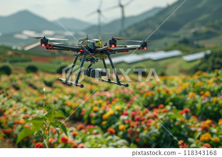 Farming with drone. agriculture and harvest technology innovation. Generative AI Farming with drone. agriculture and harvest technology innovation. Generative AI 118343168