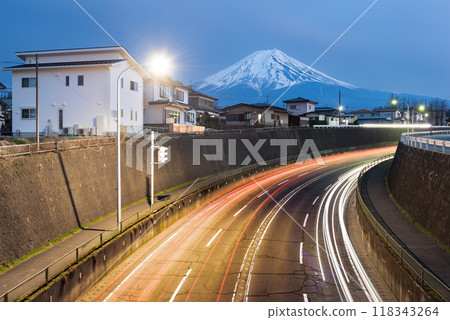Mt. Fuji, Japan with Highways at Twilight 118343264