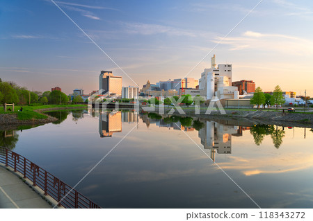 Rochester, Minnesota, USA cityscape on the Zumbro River 118343272