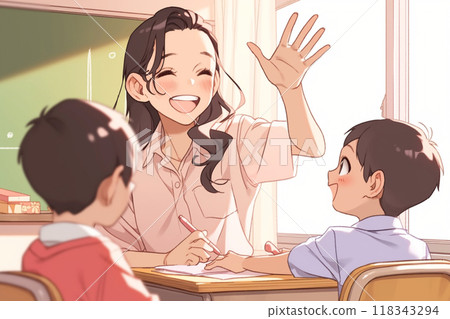 Elementary school teacher teaching children_Illustration 3 118343294
