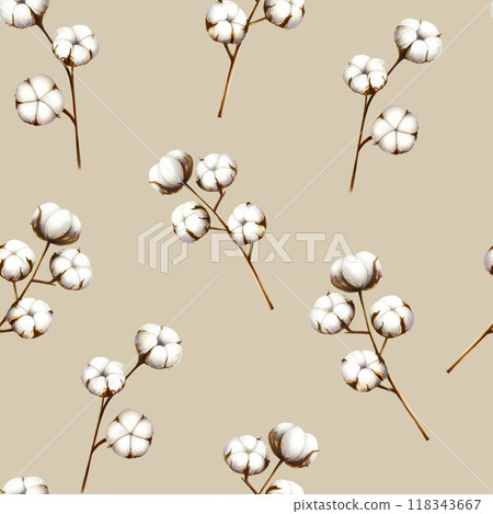 Realistic seamless pattern cotton flower branch. Watercolor hand drawn white fluffy clipart isolated on background. Christmas, winter and wedding illustration. For designers, invitations, decoration Realistic seamless pattern cotton flower branch. Watercolor hand drawn white fluffy clipart isolated on background. Christmas, winter and wedding illustration. For designers, invitations, decoration 118343667