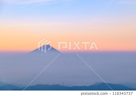 Mount Fuji and the sea of clouds at sunrise as seen from Mount Kinpu Mount Fuji and the sea of clouds at sunrise as seen from Mount Kinpu 118343737
