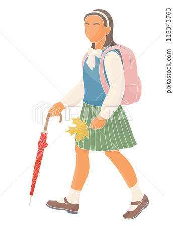 schoolgirl in school uniform with backpack and umbrella schoolgirl in school uniform with backpack and umbrella 118343763