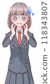 Confused schoolgirl in uniform holding her hand on her cheek 118343807