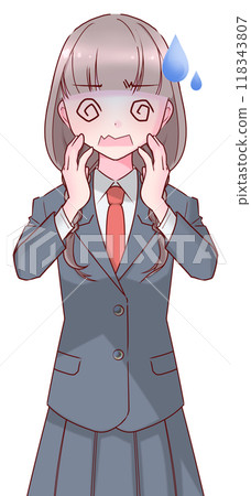 困惑的高中女孩穿著制服,手放在臉頰上 困惑的高中女孩穿著制服,手放在臉頰上 118343807
