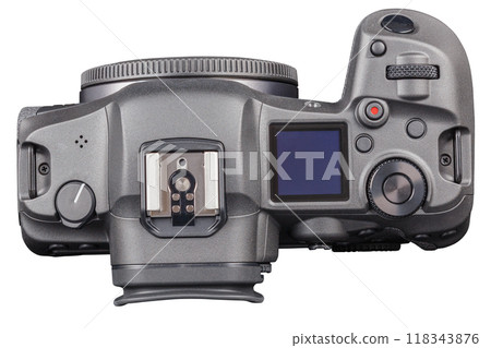 black professional mirrorless camera body isolated on white background black professional mirrorless camera body isolated on white background 118343876