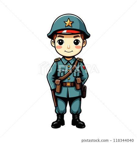 Cute soldier in glossy uniform, cartoon character isolated on white Cute soldier in glossy uniform, cartoon character isolated on white 118344040