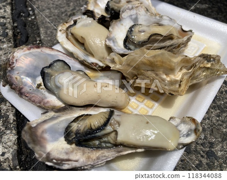 Fresh oysters for sale at the market Fresh oysters for sale at the market 118344088