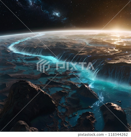 Silhouette of the sun and moon reflected on the sea surface 118344262