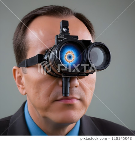 Man with Camera Lens Bionic Eye Merges Tech and Biology 118345048