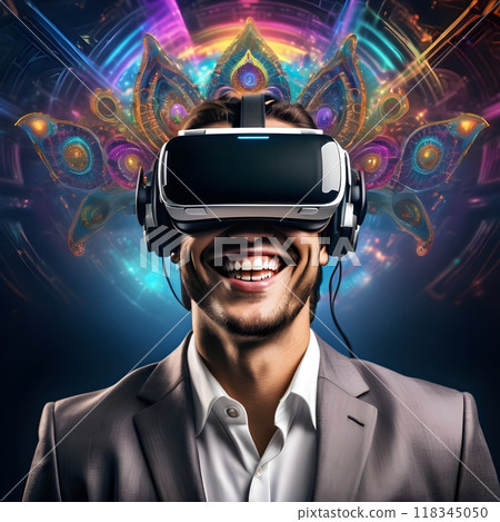 Joyful Man Experiences Psychedelic Virtual Reality 118345050