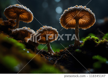 Enchanted Forest Mushrooms: A Magical Display of Nature's Delicate Architecture. 118345147
