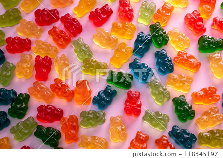 Colorful gummy candies, jelly bears sweets Colorful gummy candies, jelly bears sweets 118345197