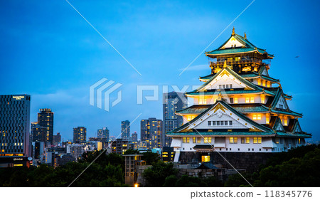 Views of Osaka Castle in evening in Japan  118345776