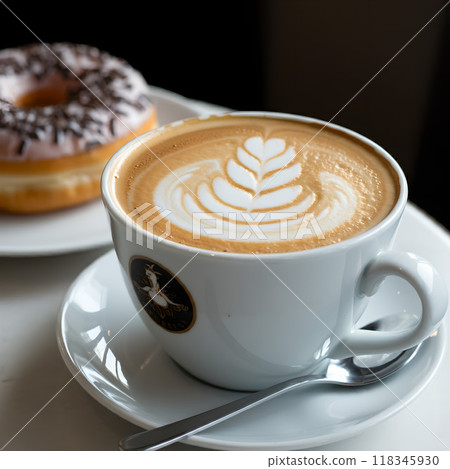 美味的甜甜圈和咖啡 118345930