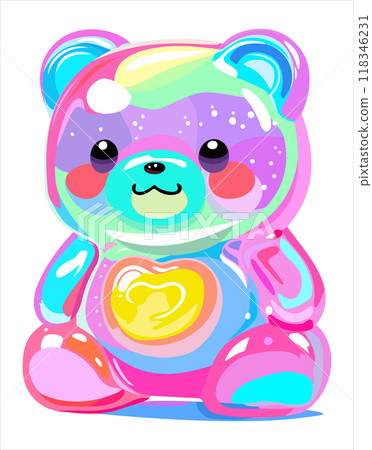 Colorful gummy bear. Jelly bear fruit gummy. Vector isolated illustration 118346231