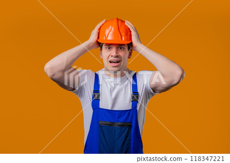 Compassionate Builder Man Heard Bad News. Handyman Feeling Regret, Anxiety, Fear 118347221