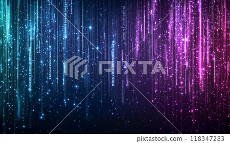 Abstract digital wave with particles and light flow, soft blue glow and flowing motion 118347283