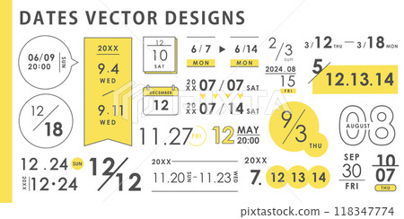 Date design set ideas (vector simple yellow) 118347774